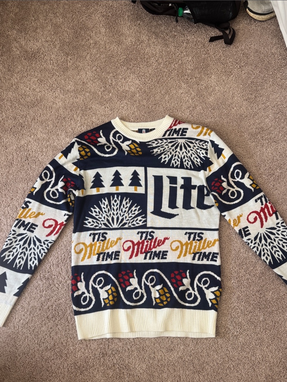 Miller Time Graphic Crewneck Sweater - Navy & Cream